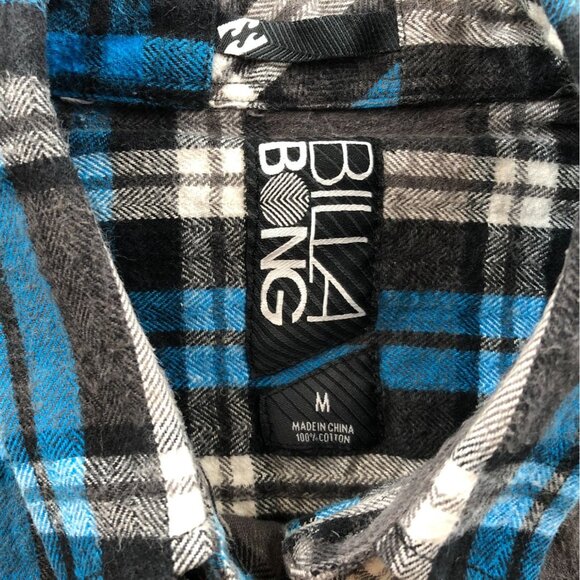 Billabong Mens Shirt Medium Long Sleeve Plaid Flannel Button Up Black Classic - Picture 6 of 13
